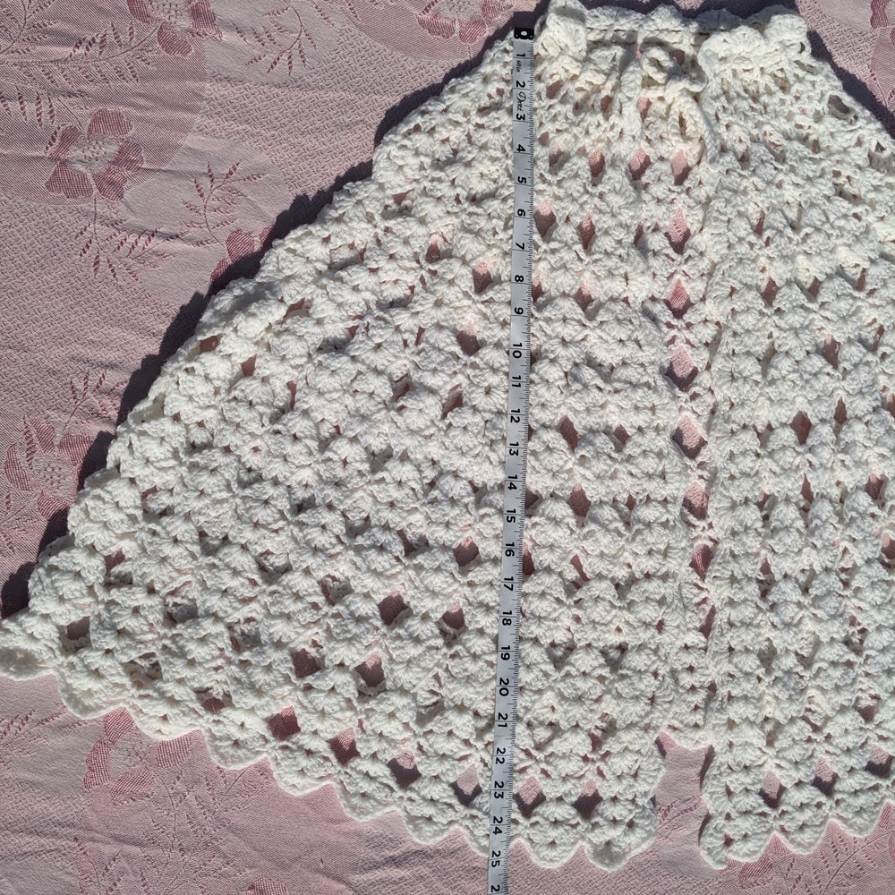 Vintage Handmade Crochet Poncho Cape Women's White Cottage Cardigan Shawl Knit - Picture 9 of 11